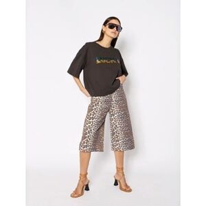 Ganni Leopard Print Long Denim Bermuda Shorts